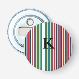 Retro stripes colourful add monogram initial lette bottle opener