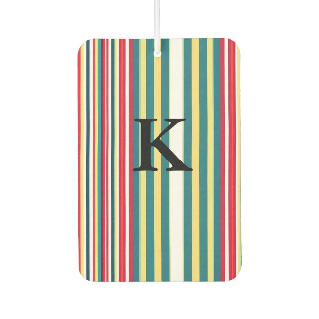 Retro stripes colourful add monogram initial lette car air freshener (Front)