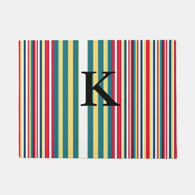 Retro stripes colourful add monogram initial lette doormat (Front)