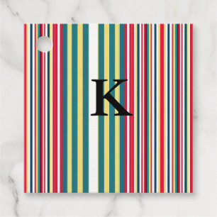 Retro stripes colourful add monogram initial lette favour tags