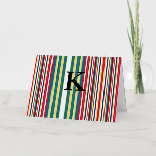Retro stripes colourful add monogram initial lette foil holiday card
