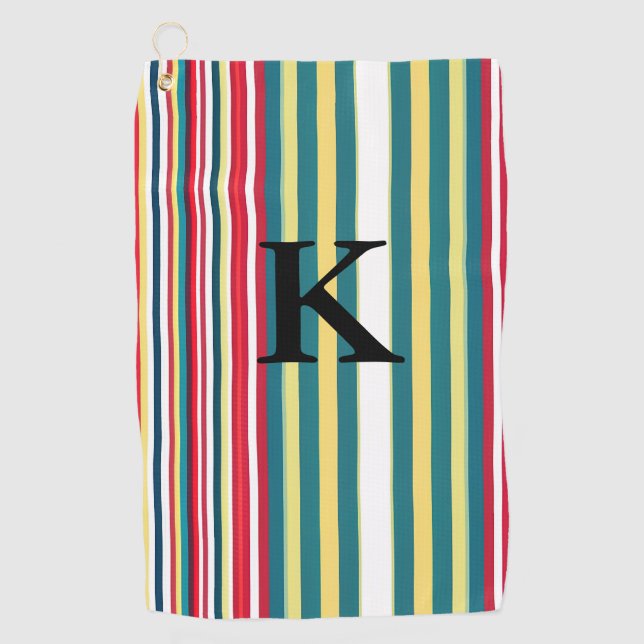 Retro stripes colourful add monogram initial lette golf towel (Front)