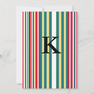 Retro stripes colourful add monogram initial lette holiday card