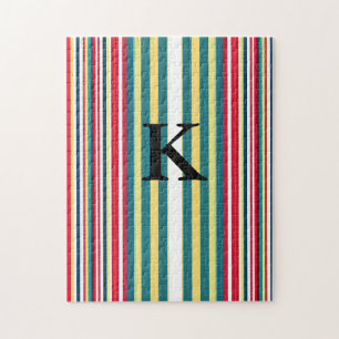 Retro stripes colourful add monogram initial lette jigsaw puzzle