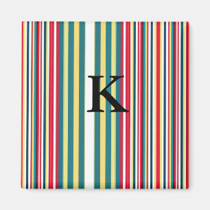 Retro stripes colourful add monogram initial lette magnet