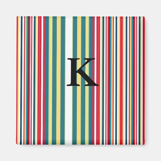 Retro stripes colourful add monogram initial lette magnet (Front)