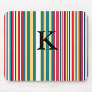 Retro stripes colourful add monogram initial lette mouse mat