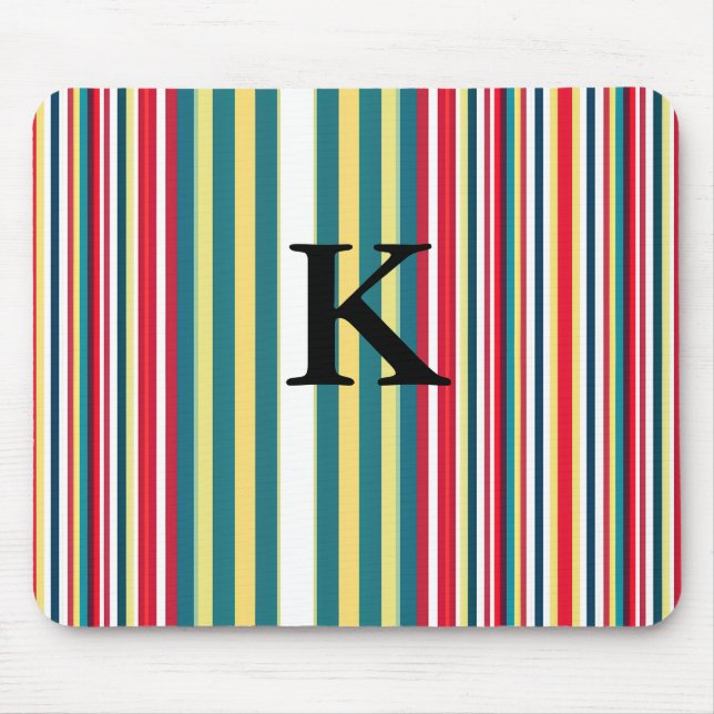 Retro stripes colourful add monogram initial lette mouse mat (Front)