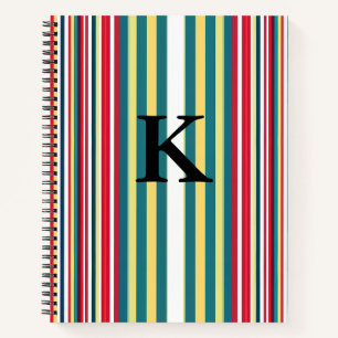 Retro stripes colourful add monogram initial lette notebook
