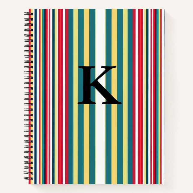 Retro stripes colourful add monogram initial lette notebook (Front)