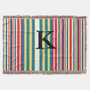 Retro stripes colourful add monogram initial lette throw blanket
