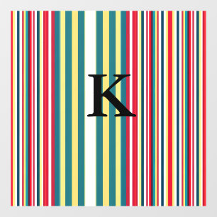 Retro stripes colourful add monogram initial lette window cling