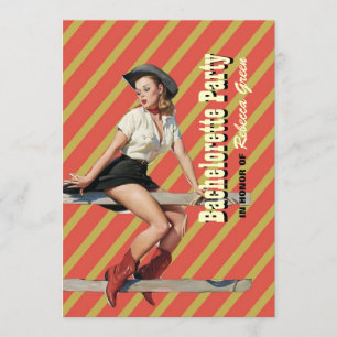 retro stripes cowgirl western bachelorette party invitation