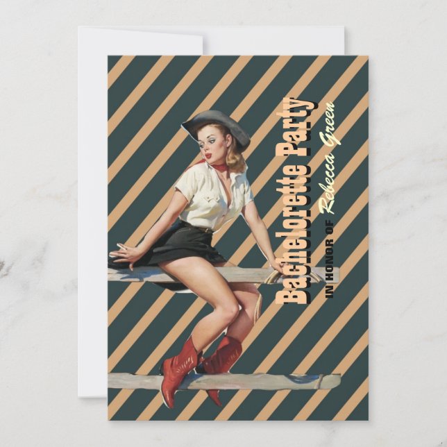 retro stripes cowgirl western bachelorette party invitation (Front)