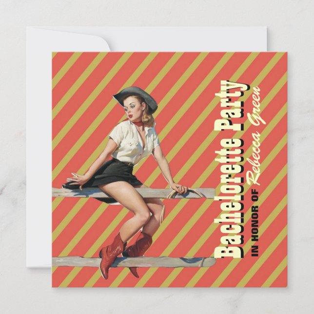 retro stripes cowgirl western bachelorette party invitation (Front)