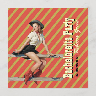 retro stripes cowgirl western bachelorette party invitation