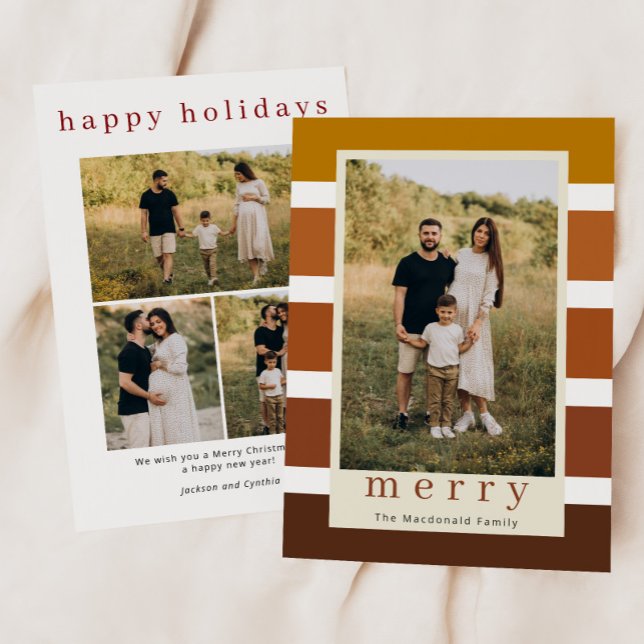 Retro Stripes Family Christmas 4 Photo Holiday Card (Creator Uploaded)