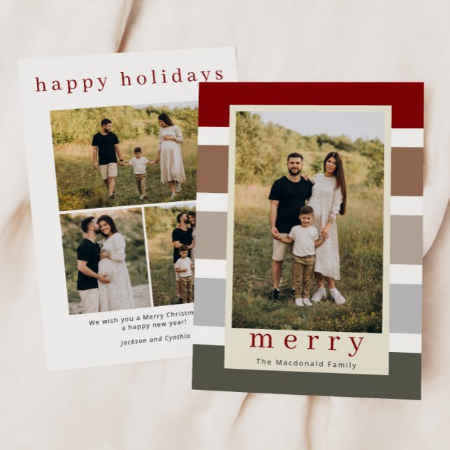 Retro Stripes Family Christmas 4 Photo Holiday Card (Creator Uploaded)