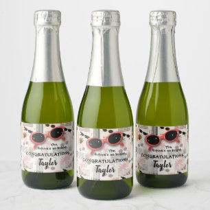 Retro Stripes Flamingos Palms Sunglasses Mini Sparkling Wine Label