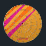 Retro Stripes Girly Monogram Pink Orange Mustard Dartboard<br><div class="desc">Groovy 1970's  retro vintage stripes. Abstract stripes in orange,  pink and mustard yellow. Personalise this stylish trendy modern script typography monogram.</div>