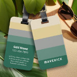 Retro Stripes Green Grey Simple Sans Serif Name Luggage Tag<br><div class="desc">Rugby Stripes - A preppy pattern with bold stripes and a name. If your art still needs to be adjusted,  click on the Customise This button. This will take you to a design area where you can move things around and even change colours!</div>