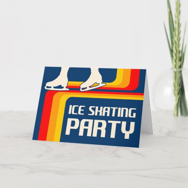 retro stripes ice skating party invitation (Front)
