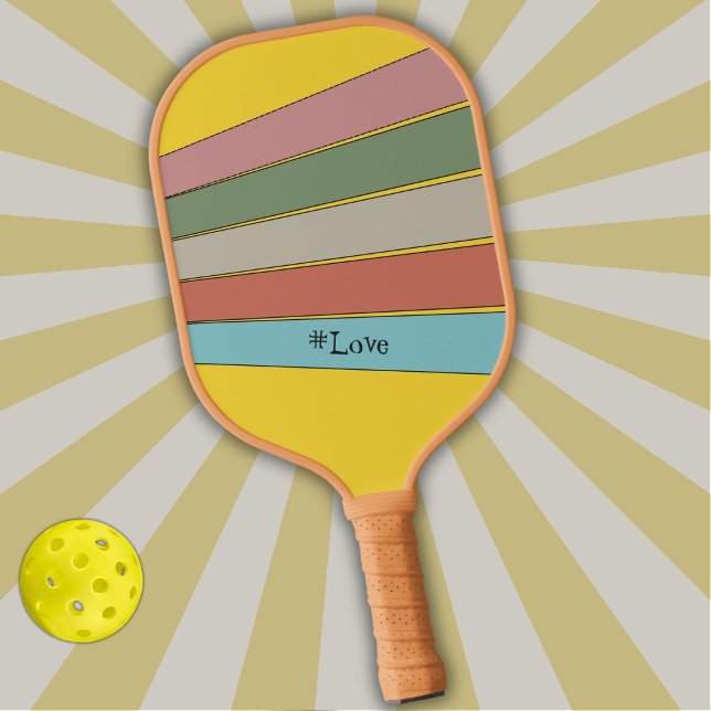 Retro Stripes in Pastel Colours on Yellow Pickleball Paddle (Creator Uploaded)