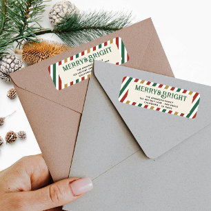 Retro Stripes Merry Bright Holiday Return Address