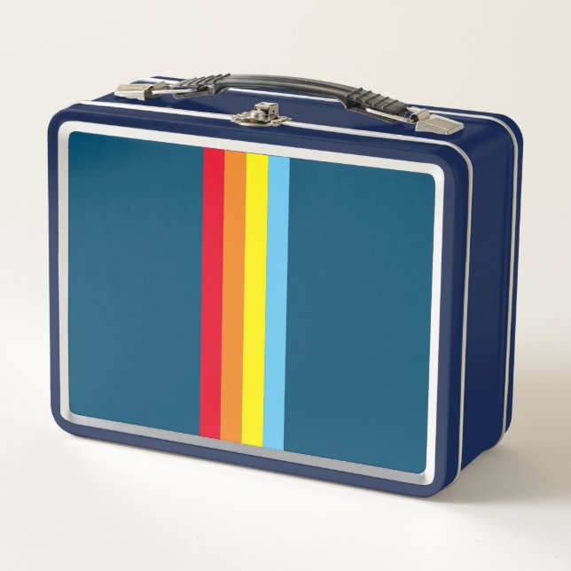 Retro Stripes Metal Lunchbox (Navy Blue Multi) (Front)