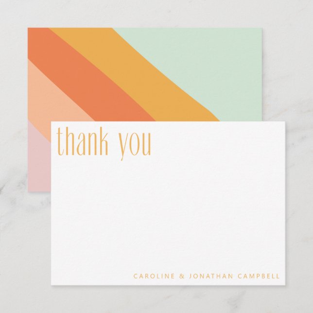 Retro Stripes Mint Coral Peach Custom Wedding Thank You Card (Front/Back)
