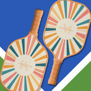 Retro Stripes Monogram Custom Name Pickleball Paddle