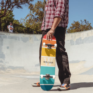 Retro Stripes Monogram  Skateboard