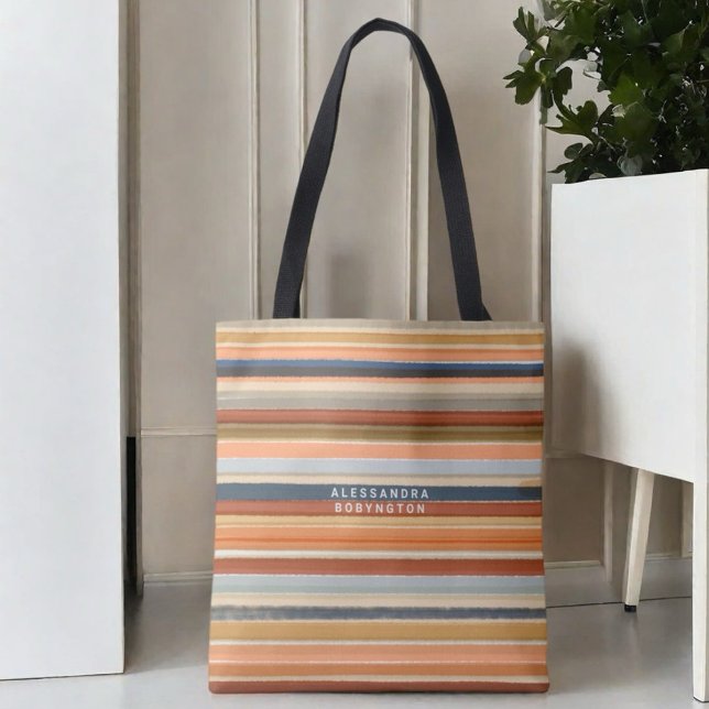 Retro stripes monogram vintage sunset colourful  tote bag (Creator Uploaded)