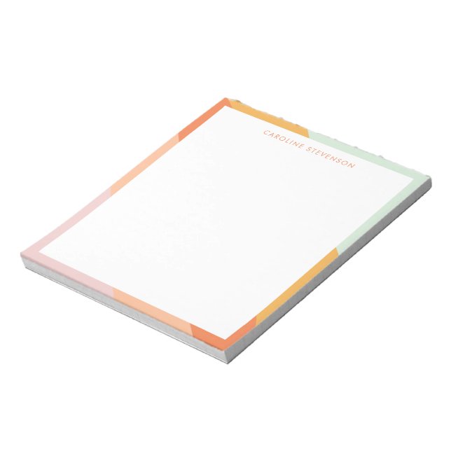 Retro Stripes Orange Mint Pastel Personalised Name Notepad (Rotated)