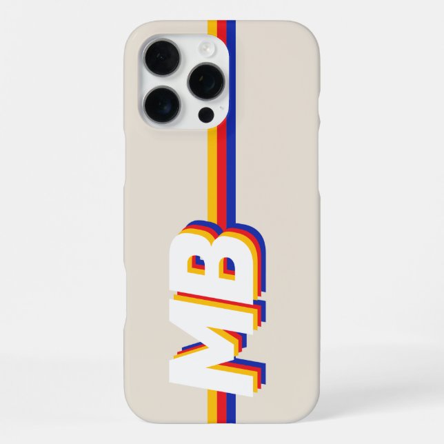 Retro Stripes Personalised Initial Monogram iPhone Case (Back)