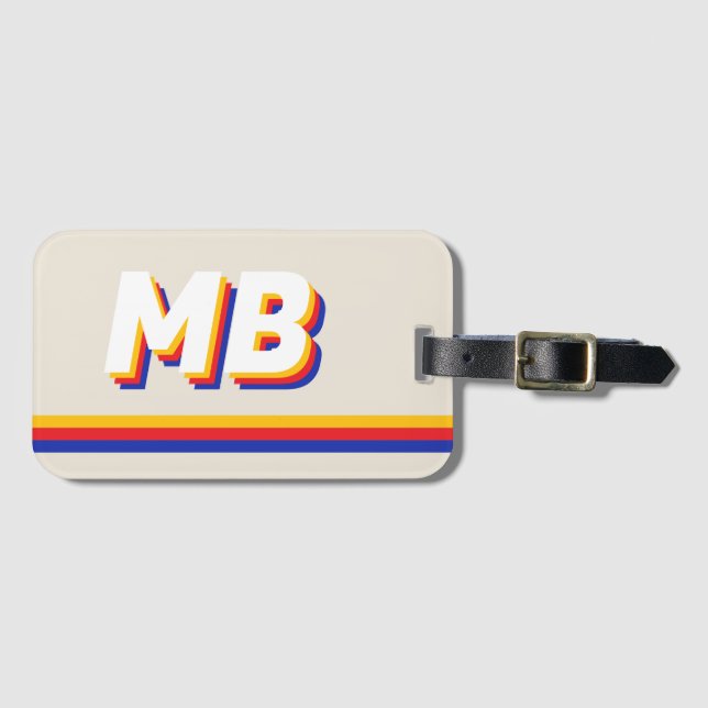 Retro Stripes Personalised Initial Monogram Luggage Tag (Front Horizontal)