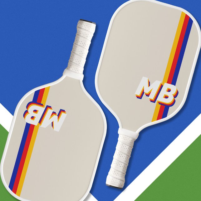 Retro Stripes Personalised Initial Monogram Pickleball Paddle (Creator Uploaded)
