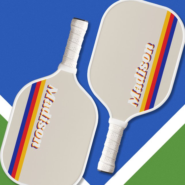 Retro Stripes Personalised Monogram Pickleball Paddle (Creator Uploaded)