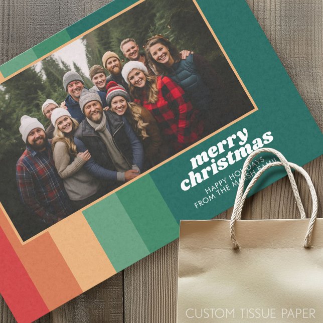 Retro Stripes - Photo - Merry Christmas Line Art Tissue Paper (Custom Photo Tissue Paper)