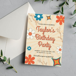 Retro Stripes Picnic Birthday Invitation