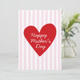 Retro Stripes Pink & Red Heart Mother's Day Card