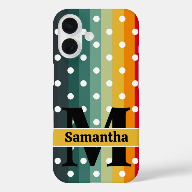 Retro Stripes, Polka Dot, Monogram, Personalised Case-Mate iPhone Case (Back)