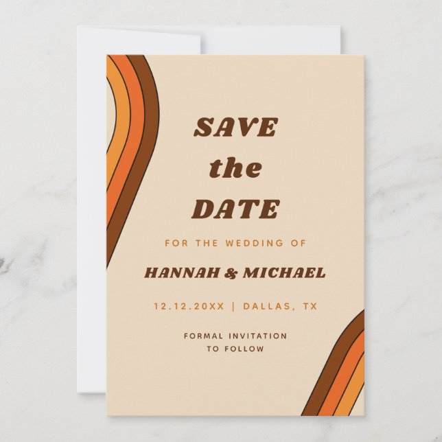 Retro Stripes Rainbow 70s Seventies Minimalist Save The Date (Front)