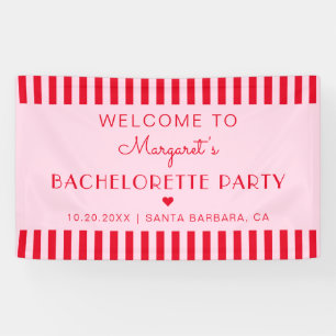 Retro Stripes Red & Pink Bachelorette Party Banner