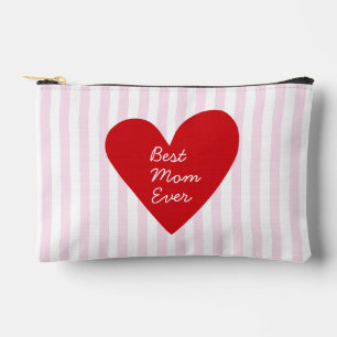Retro Stripes Red & Pink Best Mum Ever Accessory Pouch