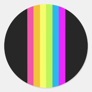 Retro Stripes Round Stickers (Black & Neon Multi)