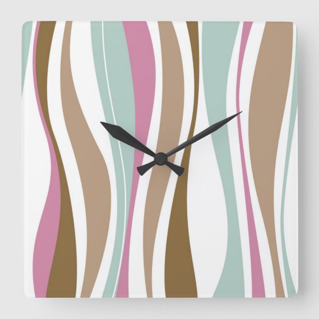 Retro Stripes Square Wall Clock (Front)