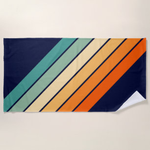Retro Stripes Stylish Lines Striped 70s 80s Design Beach Towel