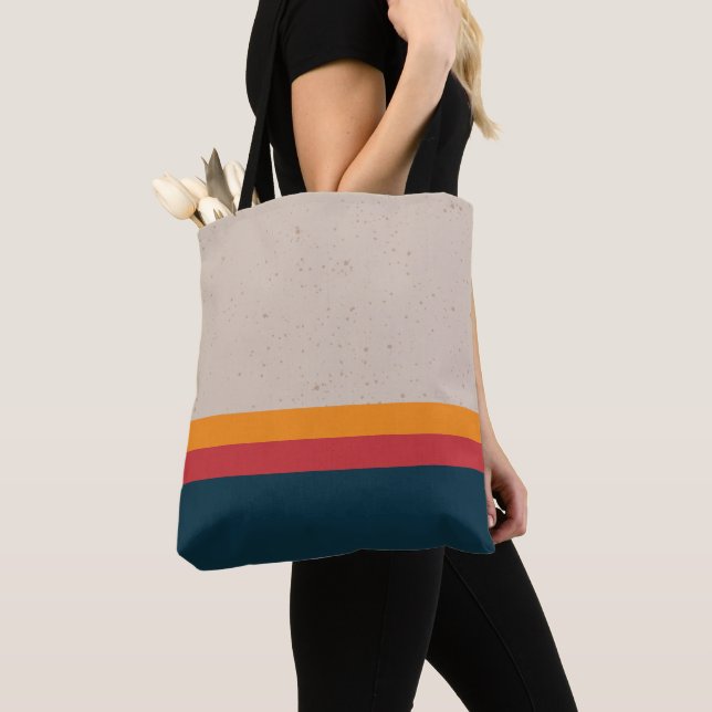 Retro stripes Sunset & Slate Tote Bag (Close Up)