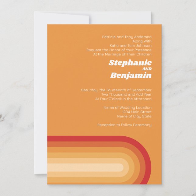 Retro Stripes - Terra Cotta Sunset Modern Wedding Invitation (Front)